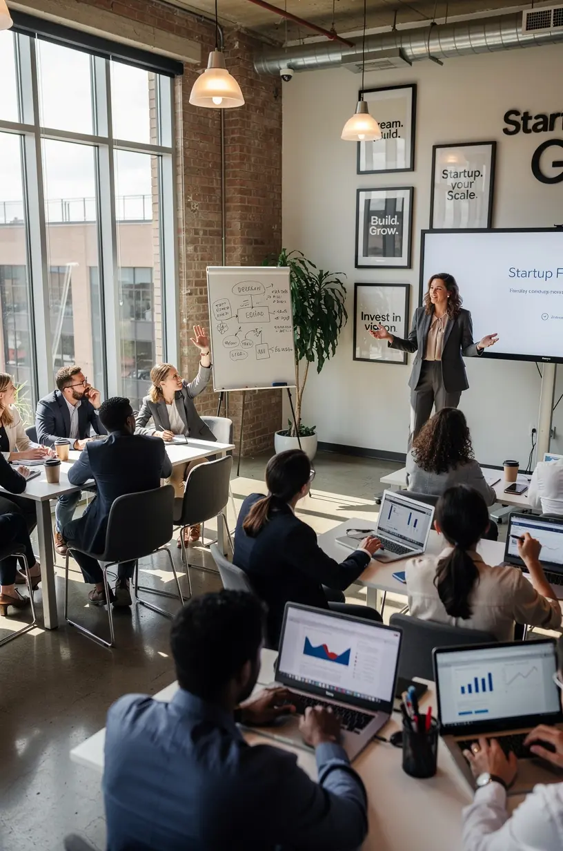 Előfizetéses offline pénzügyi workshop résztvevők csoportos képzése során