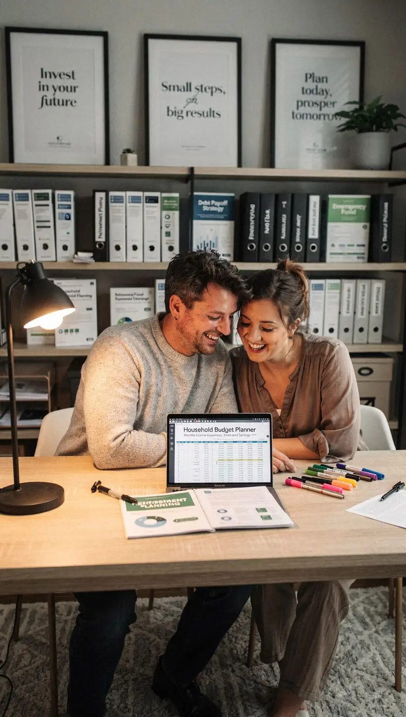 Pénzügyi tervezési jegyzetek és kalkulátor használata egy oktató asztalán